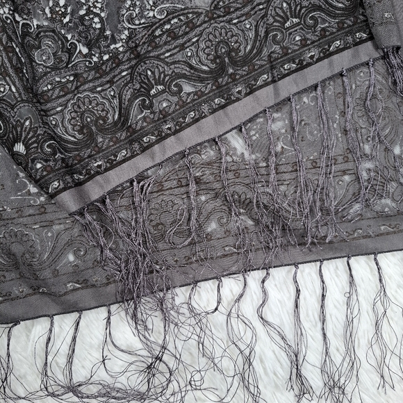 Pretty Persuasions Burnout Paisley Print Kimono Jacket OS Boho Festival Fringed - Picture 7 of 11